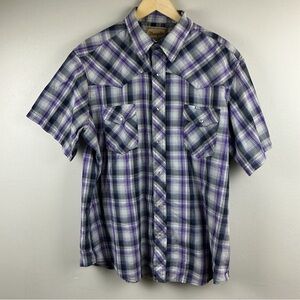 Wrangler Men’s Purple Plaid Pearl Snap Button Short Sleeve Western Shirt Sz. XL